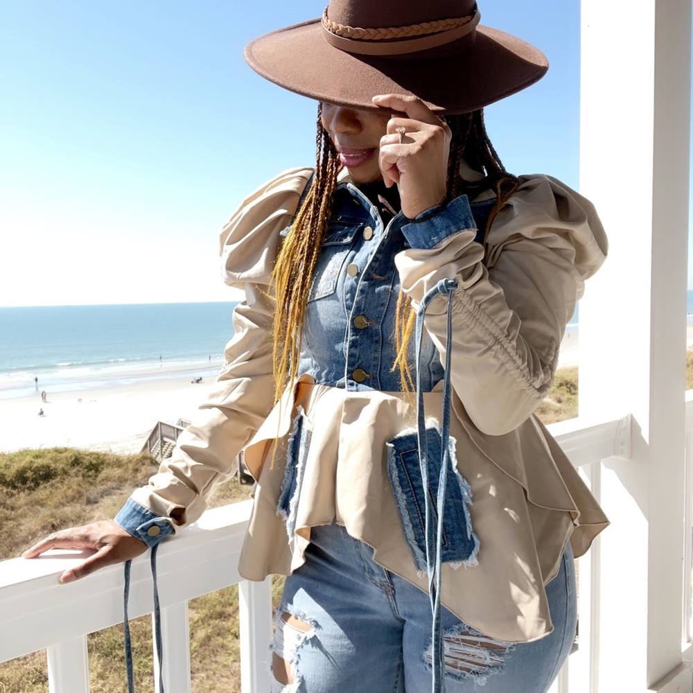 Two tone denim top